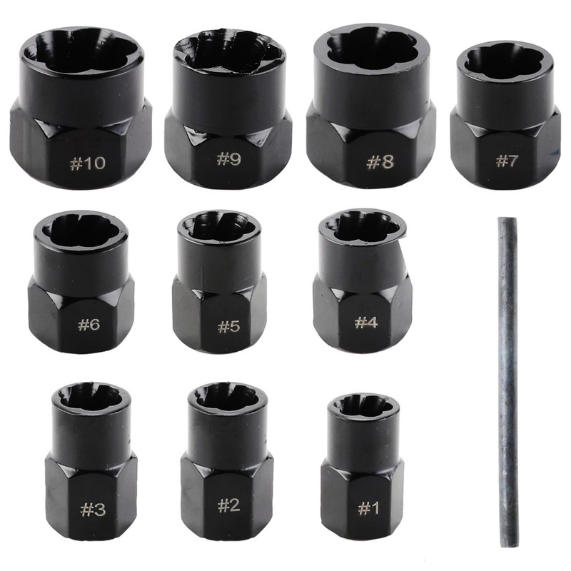 YWHWXB 11pcs Impact Bolt & Nut Remover Set with Solid