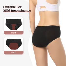 VOXSHE Incontinence Underwear for Women Washable Leakproof Womens Incontinence Panties for Light Bladder Leaks, 50ml Absorbent Underwear for Women Black 3pk M