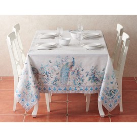 Maison d' Hermine 100% Cotton Table Cover - 70"x108" Rectangle Decorative Tablecloth - Tablecloths for Dining, Wedding, Baby Shower, Home, Farmhouse, Kitchen & Parties - Peacock Utopia Collection