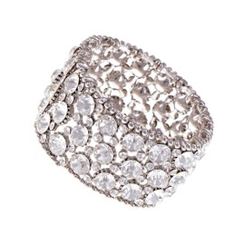 Alilang Silvery Tone Shiny Clear Crystal Rhinestones Flower Stretch Bridal Cuff Bangle Bracelet