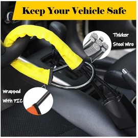 Anti-Theft Car Steering Wheel Lock with 3 Keys, Portable, Universal Anti-Theft Security Device, Multi-Functional, Fit Most Vehicles, SUV/Truck/Golf (Yellow)
