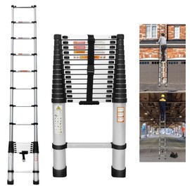 ZanGe 4.4M Telescoping Ladder, 14.4FT Multi-Purpose Extension Folding Ladder with Non-Slip Feet, Extendable Portable Loft Collapsible Ladder, One-Button Retractable Climb Ladder, Max Load 330lbs