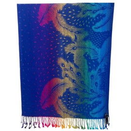 Velurie Women Summer Pashmina Large Long Scarf Lightweight Beach Shawl Wrap Cozy Elegance Comfort (Peacock Feather, Blue Rainbow - JB418-11)