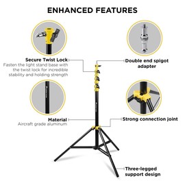Flashpoint Color Coded Pro Air Cushioned Heavy Duty Light Stand for Photography, This Portable Photography Light Stand Tripod is Lightweight and Durable (V2) (Yellow, 9.5')