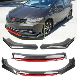 KEEPDSGN For 13-15 Honda Civic 4Dr Carbon Fiber 3PCS Front Bumper Lip Spoiler Splitter