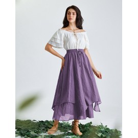 Women Cottagecore Medieval Skirt Boho High Waist Maxi Long Skirt Purple S