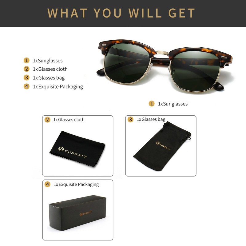 SUNGAIT Classic Half Frame Retro Sunglasses with Polarized Lenses, Leopard