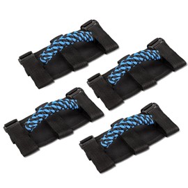 Savadicar 4 asas de agarre de barra enrollable, mango de agarre de tela circular compatible con Jeep Wrangler CJ YJ TJ JK JKU JL JLU y Gladiator JT, accesorios interiores, azul, 4 unidades