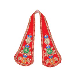 Set of 2 Decorative Puja Pataka Chunari, Pooja Chunar Ganesh Dupatta (Size:-9 Inch x 3 Inch) Pooja Items Articles for Indian Traditional Festival Decoration for Statue Frame Idol Temple(Red+Yellow)