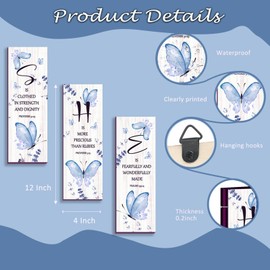 DONFENTHY 3 Pcs Butterfly Wall Decor Blue Room Decor Butterfly Wall Art Wooden Hanging with Religious Bible Word Sign for Women Room Bathroom Bedroom Office Decoration(Blue, 12x4 Inch)