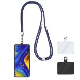 cobee Universal Cell Phone Lanyards, Adjustable Detachable Nylon Crossbody Phone Straps Around the Neck with 2pcs Tether Phone Patches Compatible with Smartphones, ID Card Holders, Wallets(Blue)