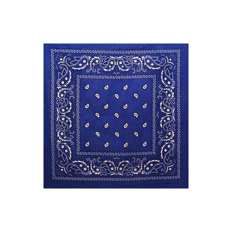 Royal Blue Cotton Bandana Scarf Square Black White Paisley