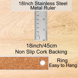 Metal Ruler 18 Inch: [1 Pieces 18 Inch] Non-Slip Cork Backing Rulers with Inch and Centimeters Prevent Ink Leakage:for School Office Drawing Engineering