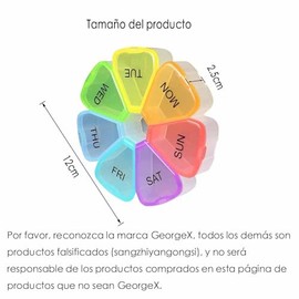 GeorgeX Organizador de Pastilla con 7 Compartimentos, Pastillero de Viaje Portátil de 7 Días Diarios (Coloreado02)