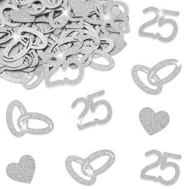 ALEGRE® Confetti Silver Wedding Decoration, Pack of 100 Glitter Silver Wedding Confetti, Table Decoration Wedding Decoration, Silver Wedding Decoration 25, Silver Wedding Confetti for 25 Years Silver