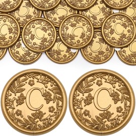 SWANGSA Letter C Wax Seal Stickers, 50 Pcs Antique Gold Botanical Flowers Initial Alphabet Envelope Seal Stickers for Wedding Invitation, Christmas, Gift Wrapping, Seating Chart
