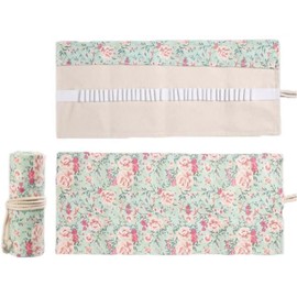 Pencil Wrap Roll Up Case Colored Pen Pencil Holder Travel Pencil Organizer Pouch with 48 Slots for Colored Pencils (Pink Floral Style, One Size)