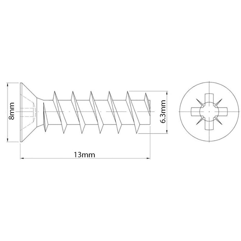 6.3mm x 13mm Euro Screws for Hinges Draw Runner Screws