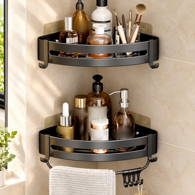 Aluminum Shower Caddy for Bathroom Storage – No-Drill Wall-Mounted Organizer