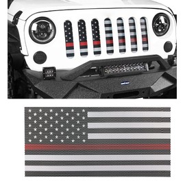 Hooke Road Wrangler Flag Grill Insert JK Mesh Grille Deflector Guard Compatible with Jeep JK Wrangler 2007-2018 - Thin Red