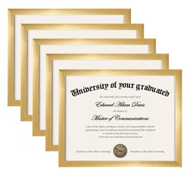 upsimples Certificate Frame with High Definition Glass, 8.5 by 11 Picture Diploma Document Frames for Wall and Tabletop, Gold 5 Pack