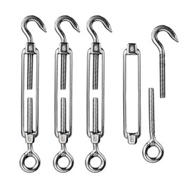 Turnbuckles Hook, Reedny 304 Stainless Steel Turnbuckle Heavy Duty M4 M6 M8 Hook and Eye Turnbuckle for Cables Wire Rope Tension 5/32" 1/4" 5/16" for Sun Shade Fence Tent Rope Installation(M6, 4Pcs)