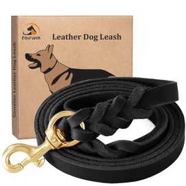 FAIRWIN Leather Dog Leash 6 Foot - Braided Best Military Grade Heavy Duty Dog Leash for Large Medium Small Dogs Training and Walking (Black, S:1/2" x5.6ft)