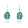 Sterling Silver Natural Turquoise Stone Tree of Life Oval Dangle Earrings