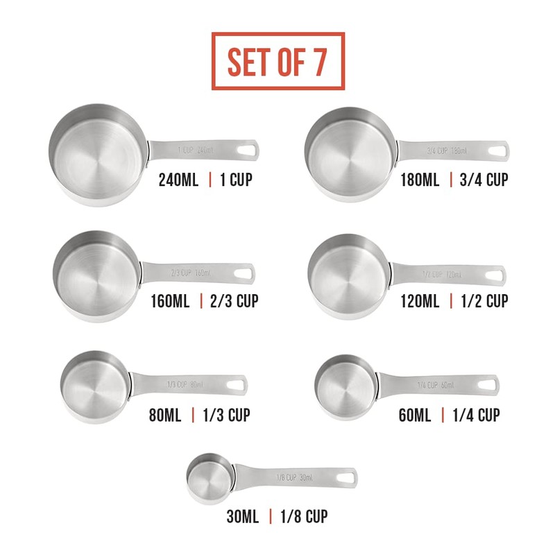 Chef Pomodoro Stainless Steel Measuring Cup Set, Nested and Stackable