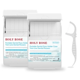 Holy Rose Dental Floss Holder Case 2 Boxs with Twin Line Flosser 104 Count- Mint Flavored Floss Picks, Portable Travel Case White - is Oral Care Tool for Clean and Fresh Teeth
