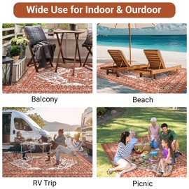 GarveeLife Outdoor Plastic Straw Rug 9x12 Reversible Waterproof Outdoor Rug for Patio, Large Vintage Medallion Carpet, RV Mat for Deck, Balcony, Camping, Beach, Picnic, Red and White