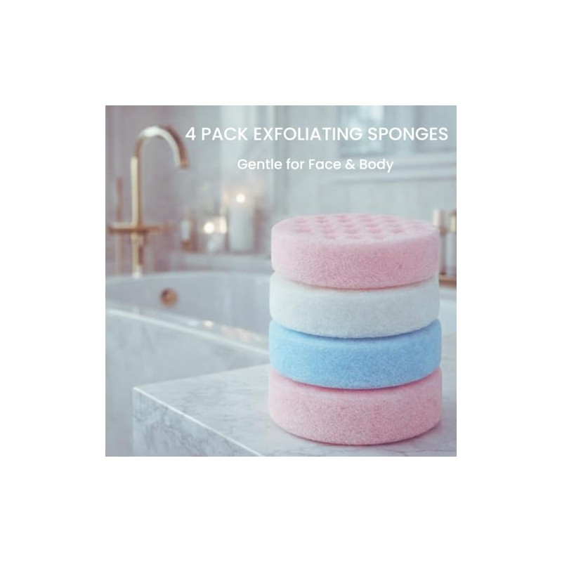4 Pack Exfoliating Bath Sponges – Double-Sided Body Shower Scrubber
