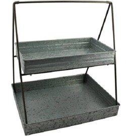 Maykoosh Naturally Nice Galvanized Metal 2 Tiered Rectangular Serving Tray, Gray