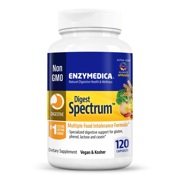 Enzymedica Digest Spectrum, Enzymes for Multiple Food Intolerances, Breaks Down Problem Foods, 120 Capsules (FFP)