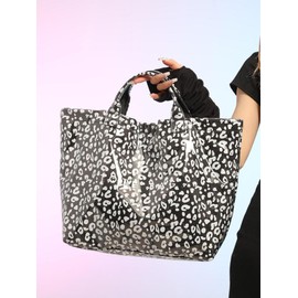 25 Fall&Winter Fashion Tote Bag, Large Capacity Handbag for Women, Casual Trendy Versatile High-quality Daily Commuting Bag, Girl Fashionable Shopping Bag:_Black Leopard_one-size