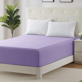 Prime Linens Extra Deep 30Cm Plain Fitted Sheet, Elastic Pocket Breathable Soft Polyester Cotton Bed sheet Machine Washable Fade Resistant (Lilac, Double)