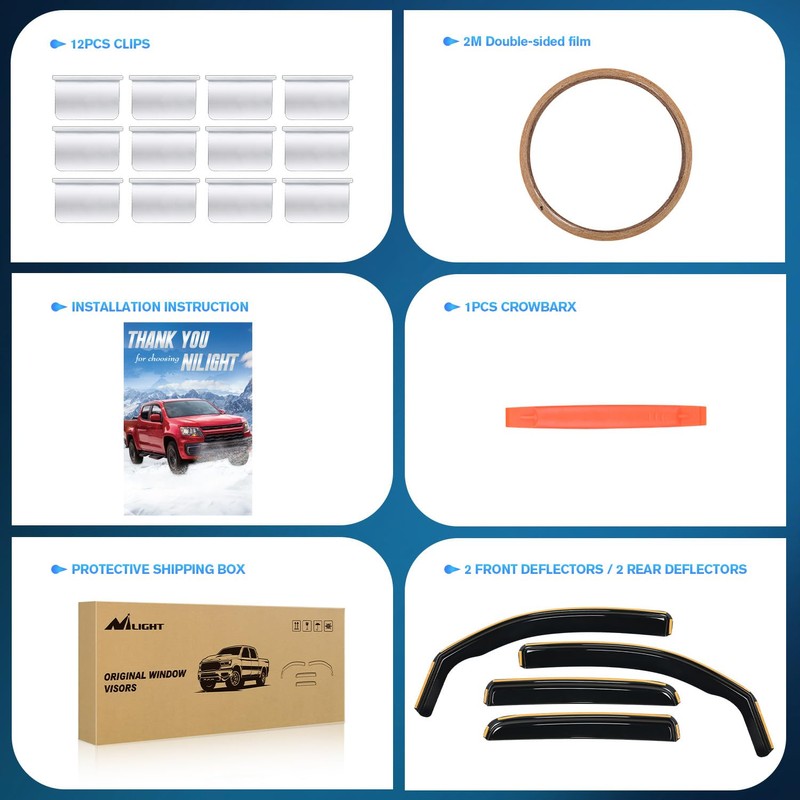 Nilight Durable Rain Guards for Toyota Tacoma Double Cab 2016