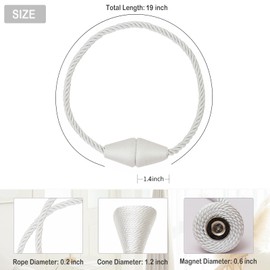 Contoeey Magnetic Curtain Tiebacks 8 Pack Outdoor Rope Curtain Tie Backs Decorative Window Treatment Holdbacks for Home Decorative Curtain, White
