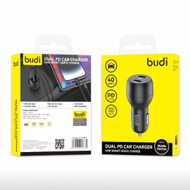 Budi - Dual PD Car Charger, 2 USB-C Ports - CC108RB