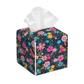 POIUBLE - Soporte para caja de pañuelos de flores coloridas para caja de pañuelos de piel, organizador portátil decorativo de papel facial para el hogar, oficina, baño, encimera de cambiador