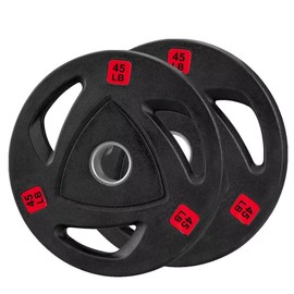 Weight Plates 2-Inch Rubber Coated Olympic Cast Iron Grip Plates Bumper Plates in Pairs or Single for Strength Training, Weightlifting and Bodybuilding