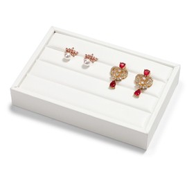 Oirlv 3 Slots PU Leather Small Ring Organizer Earrings Trays Showcase Display Storage Insert Holder for Jewelry Box, Drawer, Dresser(White,M)