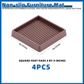 Glarks Brown 4Pcs 4 x 4in Square Shape Non Slip Furniture Pads Rubber Anti Skid Caster Cups, Leg Coasters Couch, Chair, Feet, and Bed Stoppers Anti-Sliding Floor Protectors for Furniture