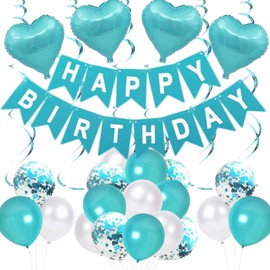 Szhuiher Teal Blue Birthday Decorations, Happy Birthday Banner Decoration, Teal Blue Party Decorations for 1st 13th 16th 18th 21st 30th 40th 50th 60th 70th Birthday Party Supplies