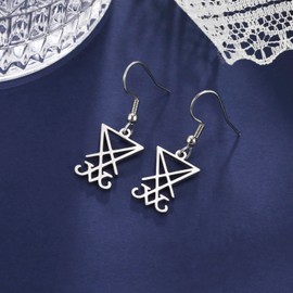Lucifer Earrings Stainless Steel Satanic Symbol Earrings Vintage Leviathan Cross Stud Earrings Church Wiccan Jewellery Religious Jewellery for Women Girls, Stainless Steel, No Gemstone