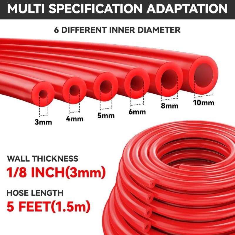 6PCS 5ft Silicone Vacuum Hose Automotive High Performance Car Vacuum