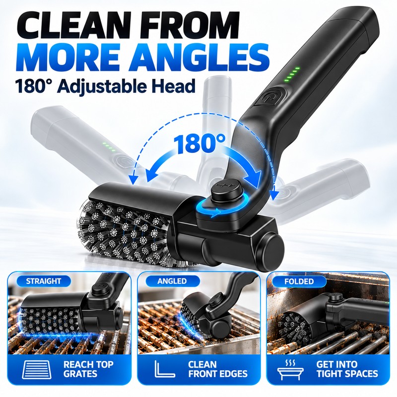 Electric Grill Brush Rechargeable, Cordless Rotary Grill Cleaner with Adjustable