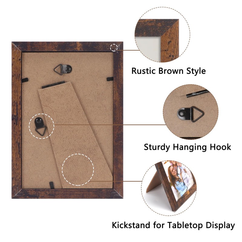 Edenseelake 4x6 Picture Frame Set of 15, Rustic Brown Wood