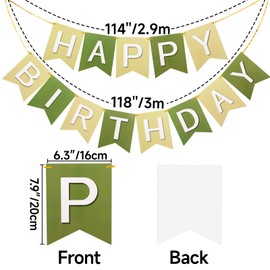 Anwyll Happy Birthday Banner,NO-DIY Green Brown Happy Birthday Banner Sign,Happy Birthday Party Paper Hang Decoration,Happy Birthday Banner Bunting for Women Men Birthday Celebrate Backdrop
