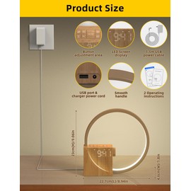 Sunrise Alarm Clock with Bedside Table Lamp, Wake-Up Light & Dual Alarm for Heavy Sleepers, Wood Grain Digital Clock with 3-Level Brightness, 10 Soothing Sounds, Snooze, USB Charging